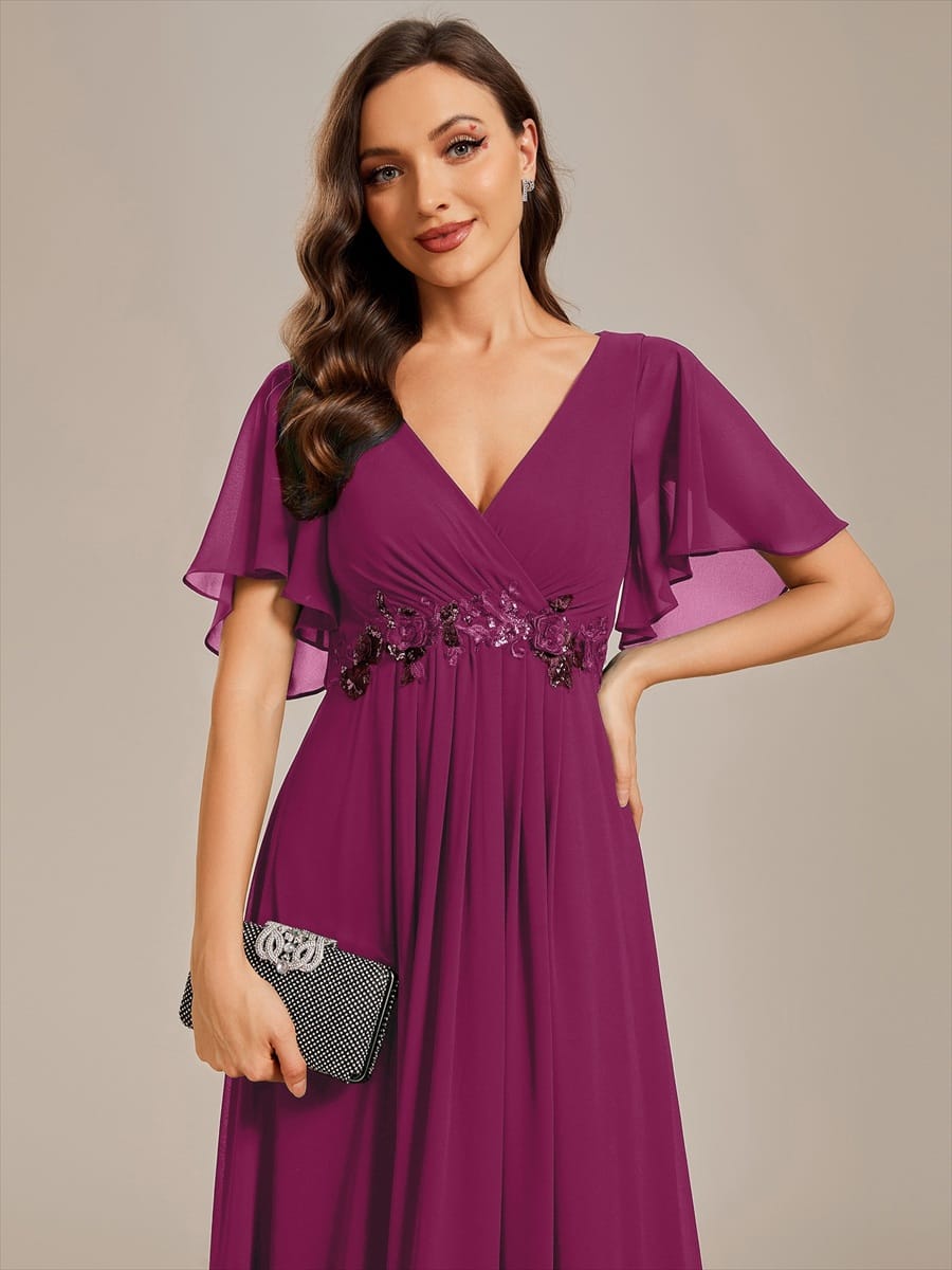 Elegant Chiffon Applique Evening Dress with Flutter Sleeves #color_Dusk Rose