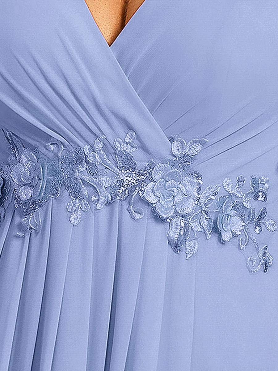 Elegant Chiffon Applique Evening Dress with Flutter Sleeves #color_Cornflower Blue
