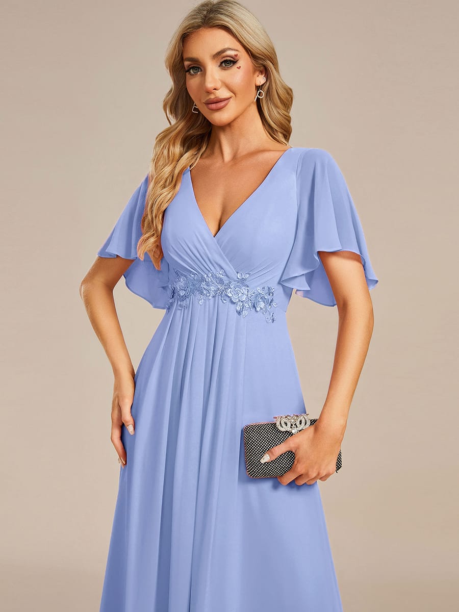 Elegant Chiffon Applique Evening Dress with Flutter Sleeves #color_Cornflower Blue
