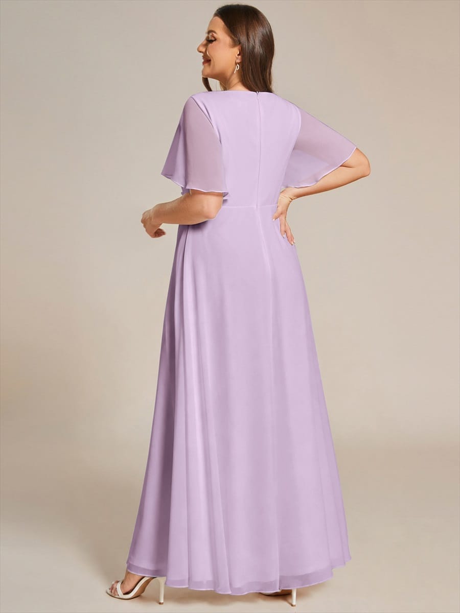 Elegant Chiffon Applique Evening Dress with Flutter Sleeves #color_Frosted Lilac