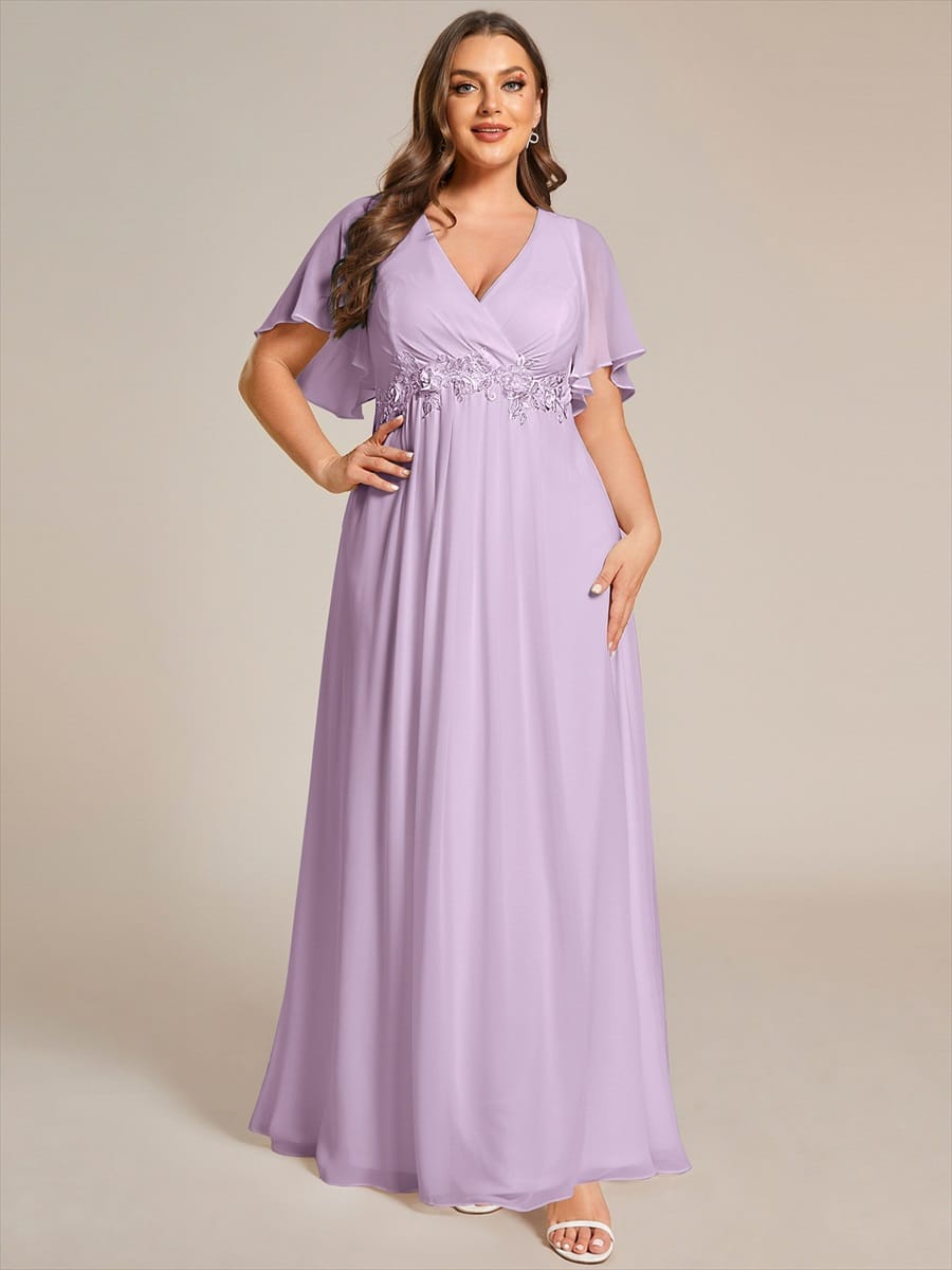 Elegant Chiffon Applique Evening Dress with Flutter Sleeves #color_Frosted Lilac