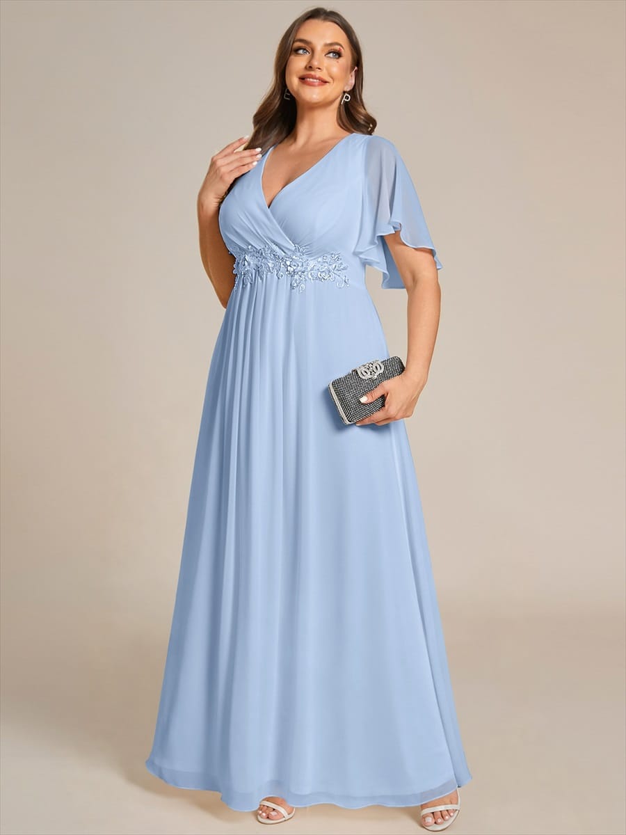 Elegant Chiffon Applique Evening Dress with Flutter Sleeves #color_Ice Blue