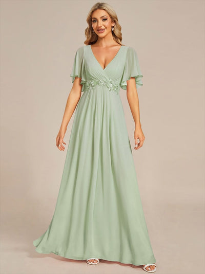 ever IVYROSE | Chiffon Applique Mother of the Bride Dress with Flutter Sleeves