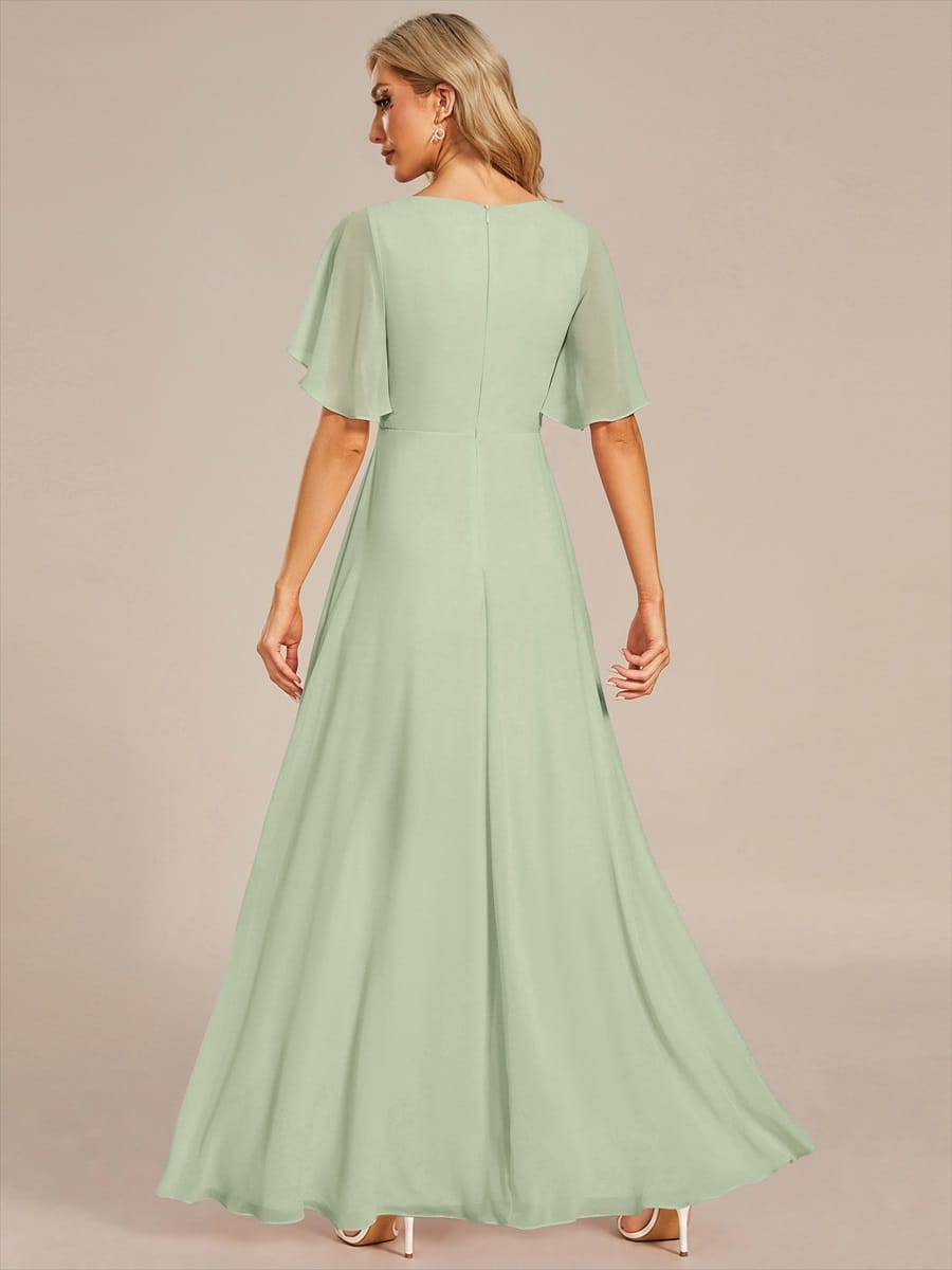 Elegant Chiffon Applique Evening Dress with Flutter Sleeves #color_Mint Green