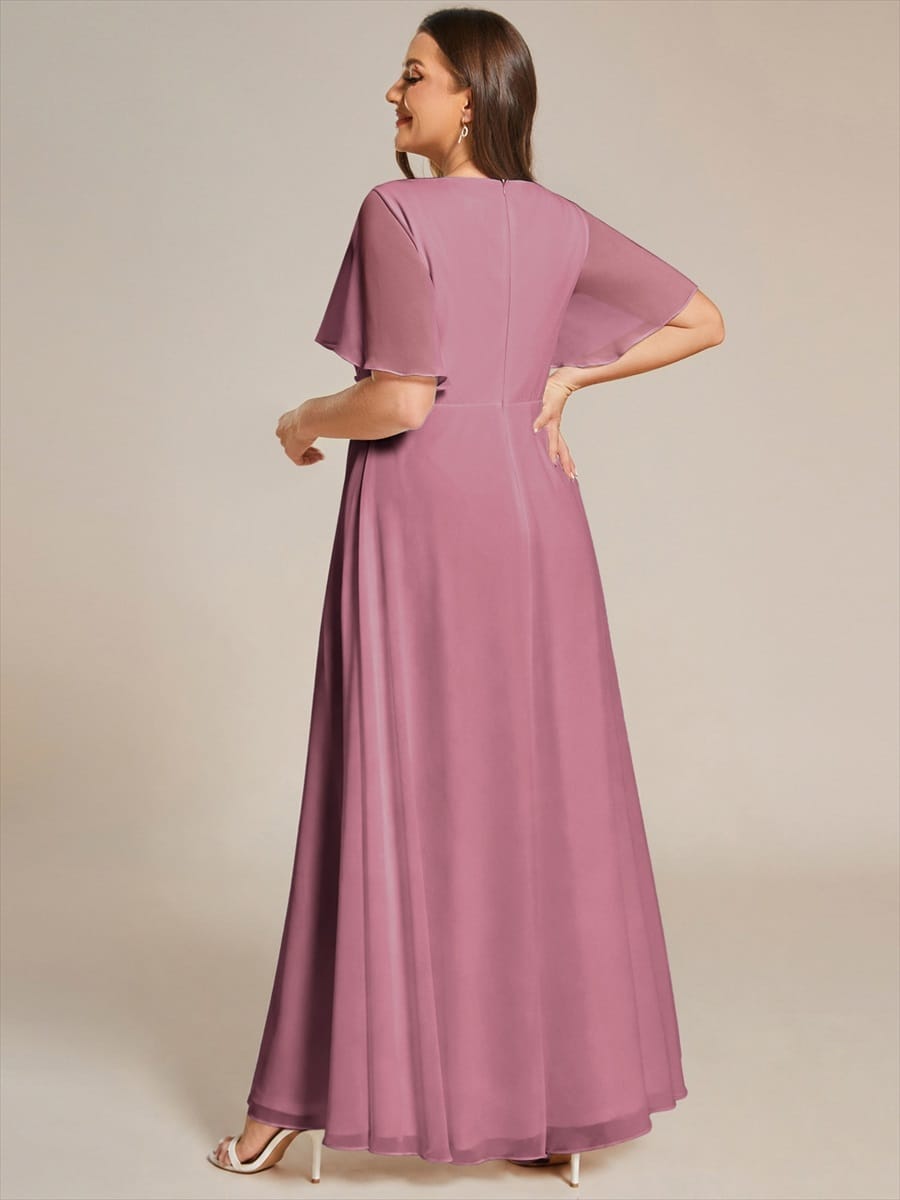 Elegant Chiffon Applique Evening Dress with Flutter Sleeves #color_Purple Orchid