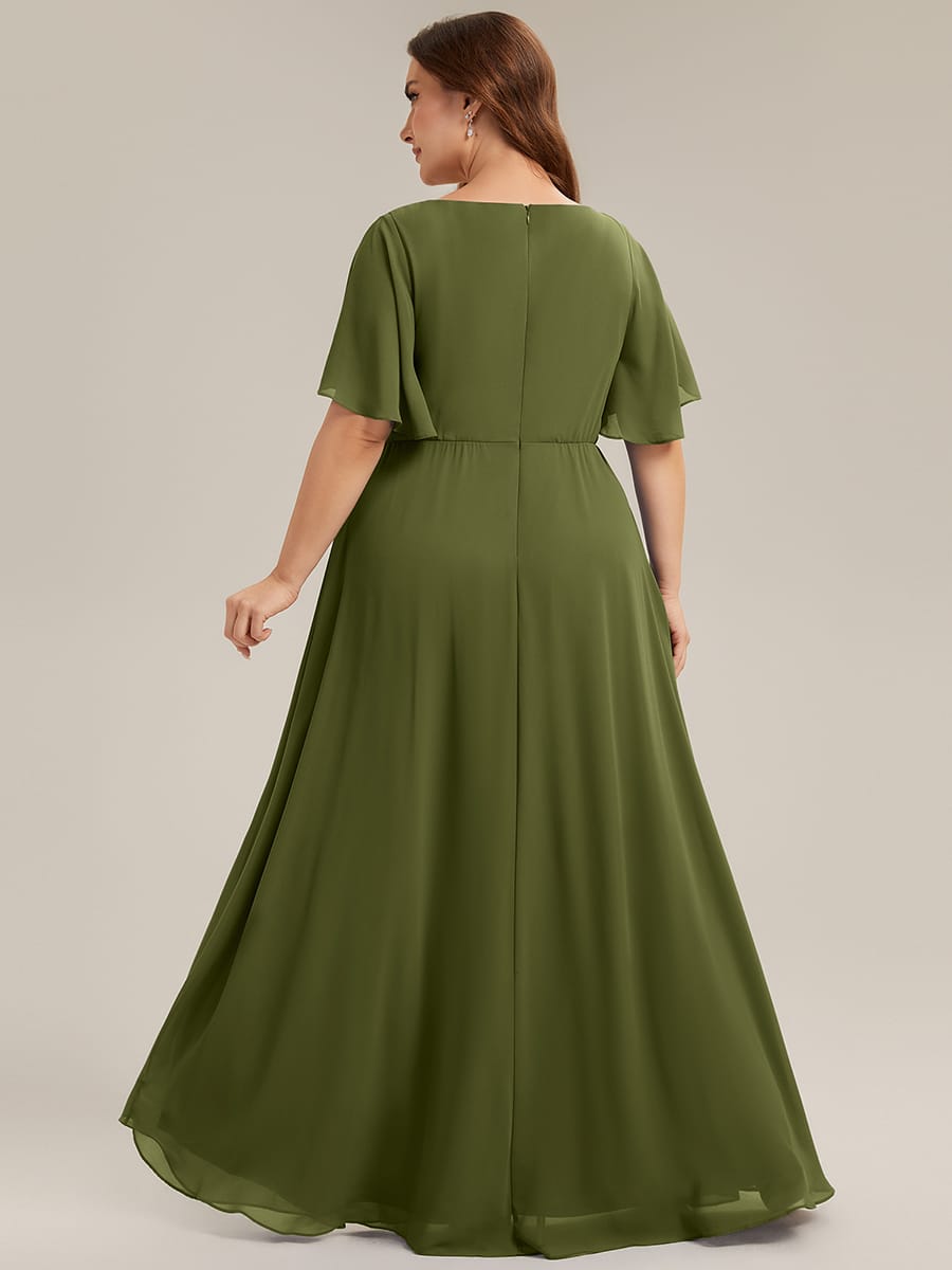Elegant Chiffon Applique Evening Dress with Flutter Sleeves #color_Olive Green