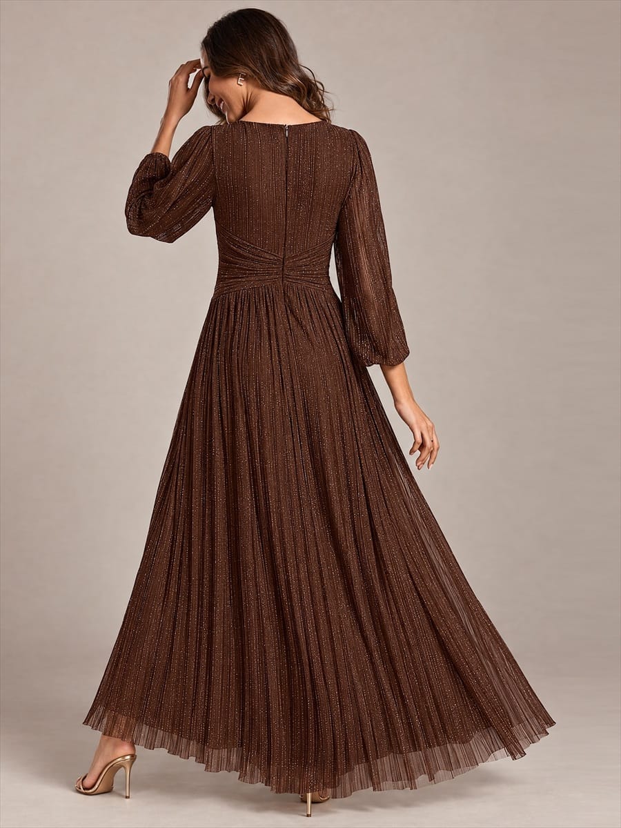 Sparkle Long Sleeve Formal Evening Dress with A-line Silhouette #color_Chocolate brown