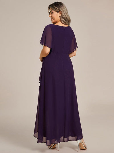 Waist Applique A-Line Chiffon V-Neck Evening Dress #color_Dark Purple