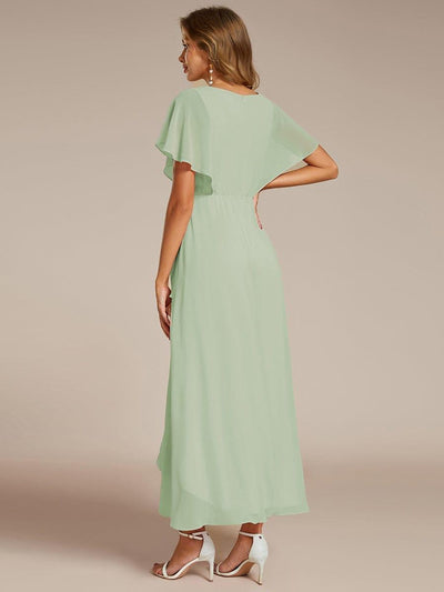Waist Applique A-Line Chiffon V-Neck Evening Dress #color_Mint Green