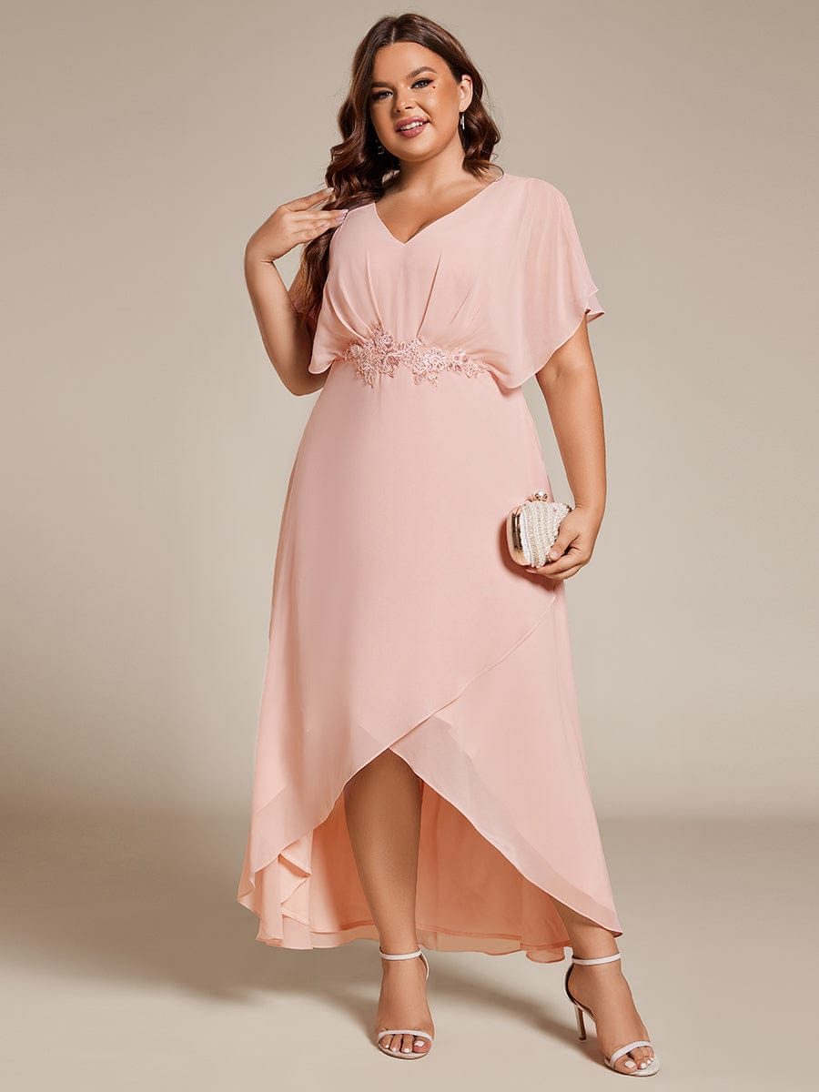Plus Size Waist Applique A-Line Chiffon V-Neck Evening Dress