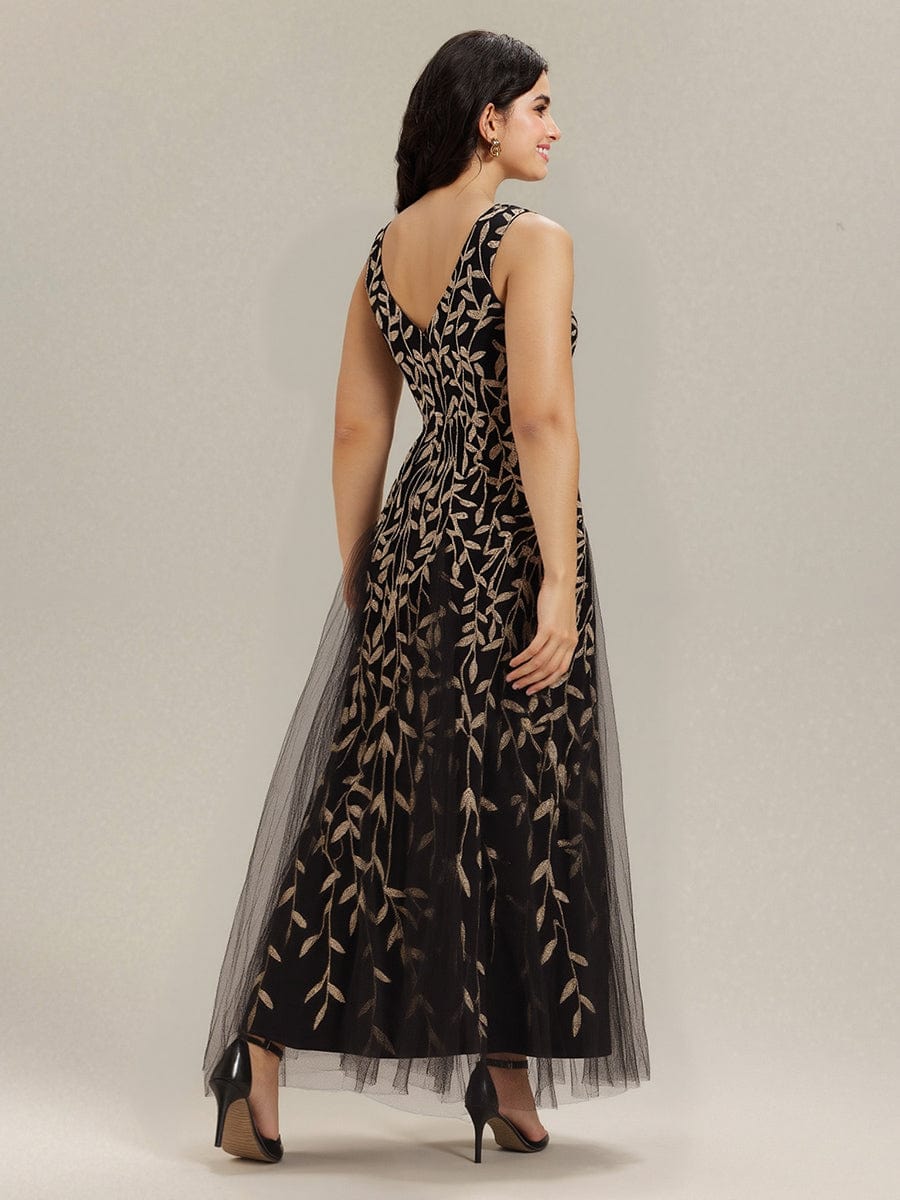 Stylish Cold-Shoulder Floor Length Bridesmaid Dress with Side Slit #color_Black & Gold