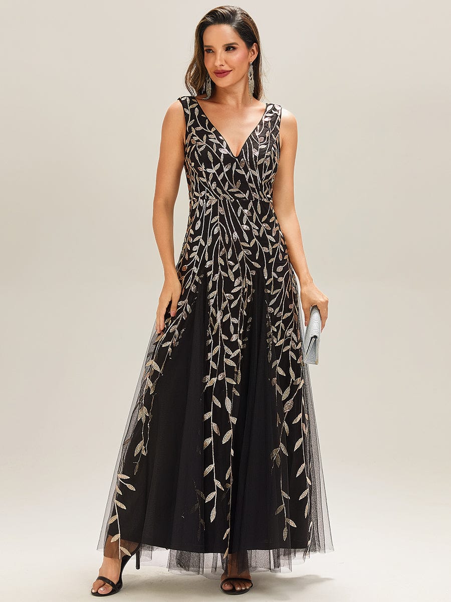 Stylish Cold-Shoulder Floor Length Bridesmaid Dress with Side Slit #color_Black & Gold