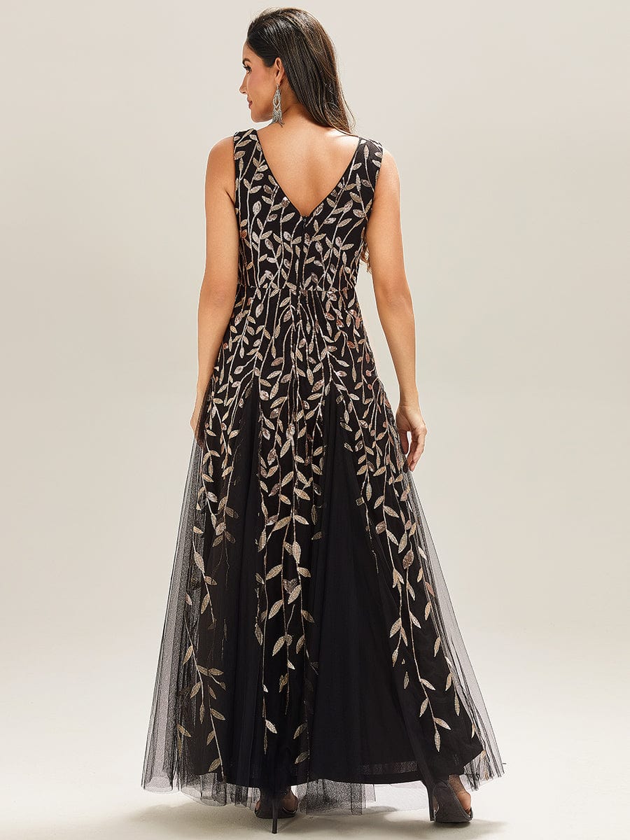 Stylish Cold-Shoulder Floor Length Bridesmaid Dress with Side Slit #color_Black & Gold