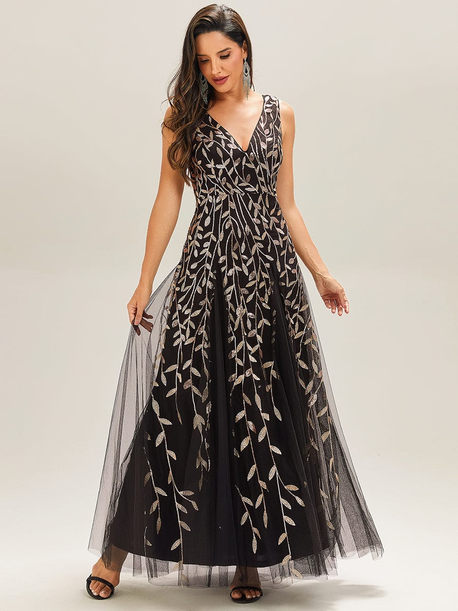 Stylish Cold-Shoulder Floor Length Bridesmaid Dress with Side Slit #color_Black & Gold