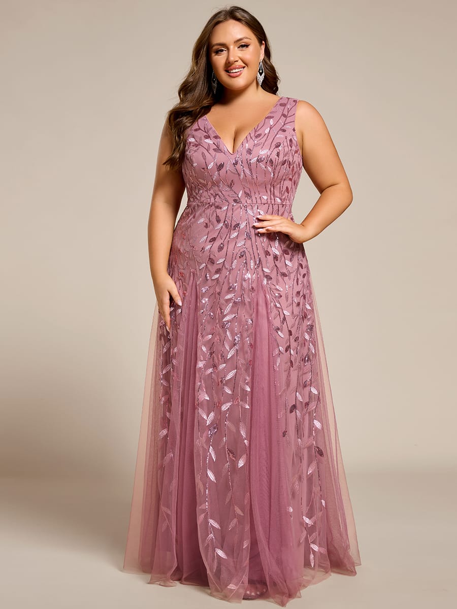 Sleeveless V-Neck Sequined A-Line Evening Dresses #color_Purple Orchid