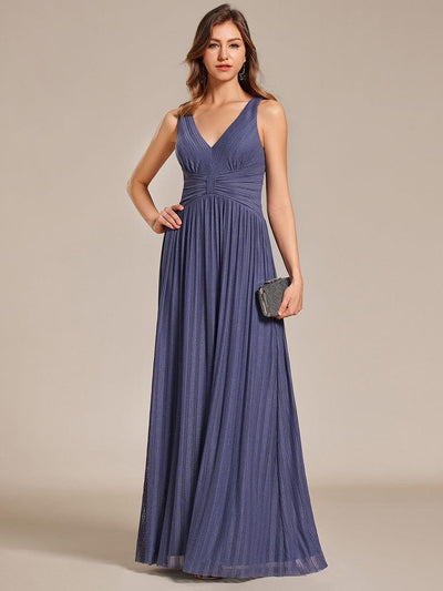 V-Neck Sleeveless A-Line Evening Dress with Subtle Glitter #color_Dusty Blue