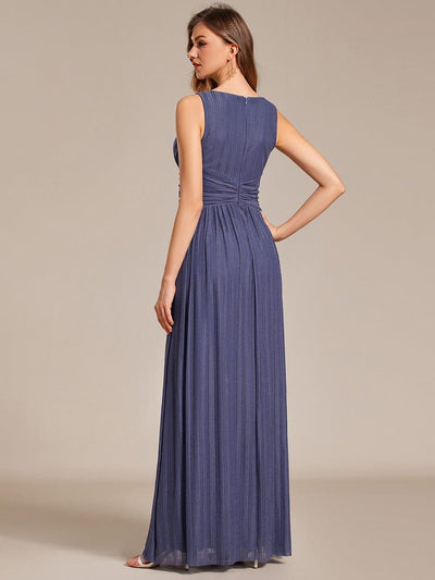 V-Neck Sleeveless A-Line Evening Dress with Subtle Glitter #color_Dusty Blue