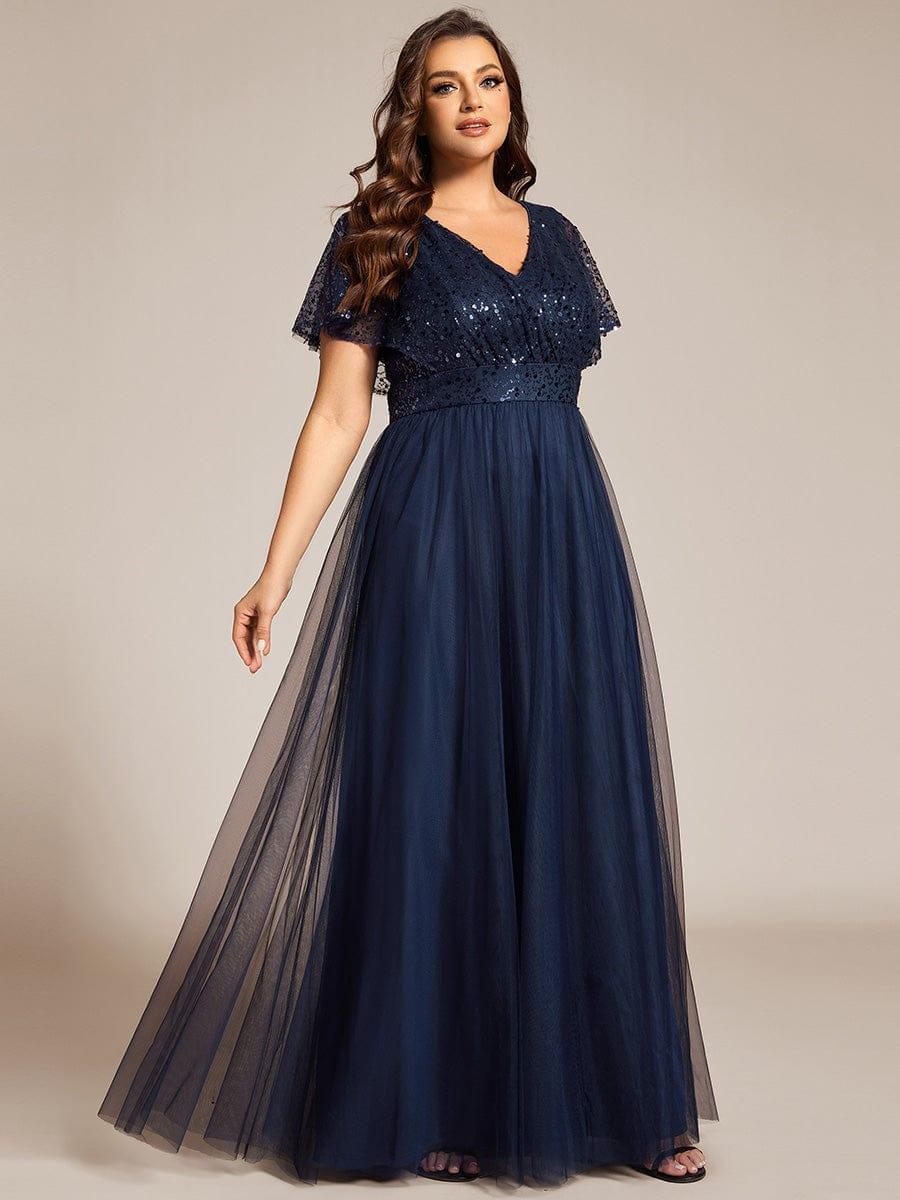 Plus Size Tulle A-Line Evening Gown with Sequin Bodice