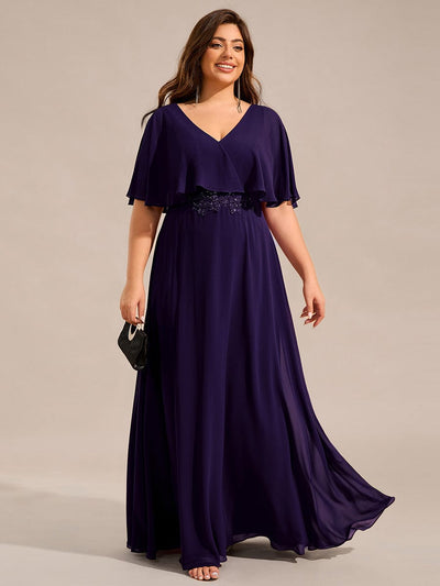 Elegant Plus Size Bat-Wing Sleeves Chiffon Maxi Evening Dress #color_Dark Purple