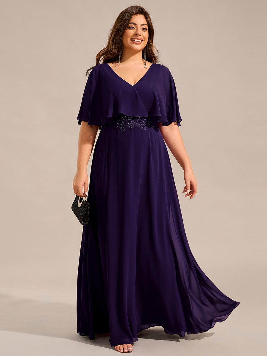 Elegant Plus Size Bat-Wing Sleeves Chiffon Maxi Evening Dress #color_Dark Purple
