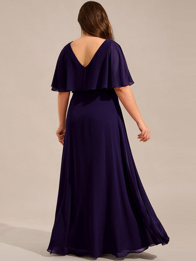 Elegant Plus Size Bat-Wing Sleeves Chiffon Maxi Evening Dress #color_Dark Purple