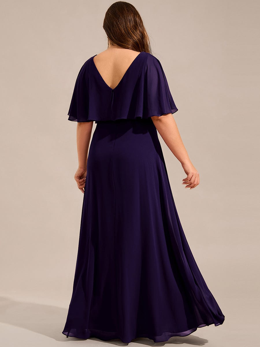 Elegant Plus Size Bat-Wing Sleeves Chiffon Maxi Evening Dress #color_Dark Purple