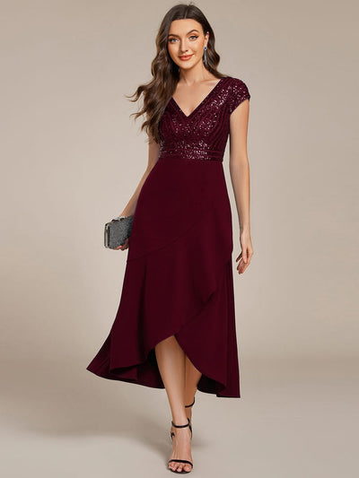 ever BAYLOR|Sequin Asymmetrical Midi Wedding Guest Dress