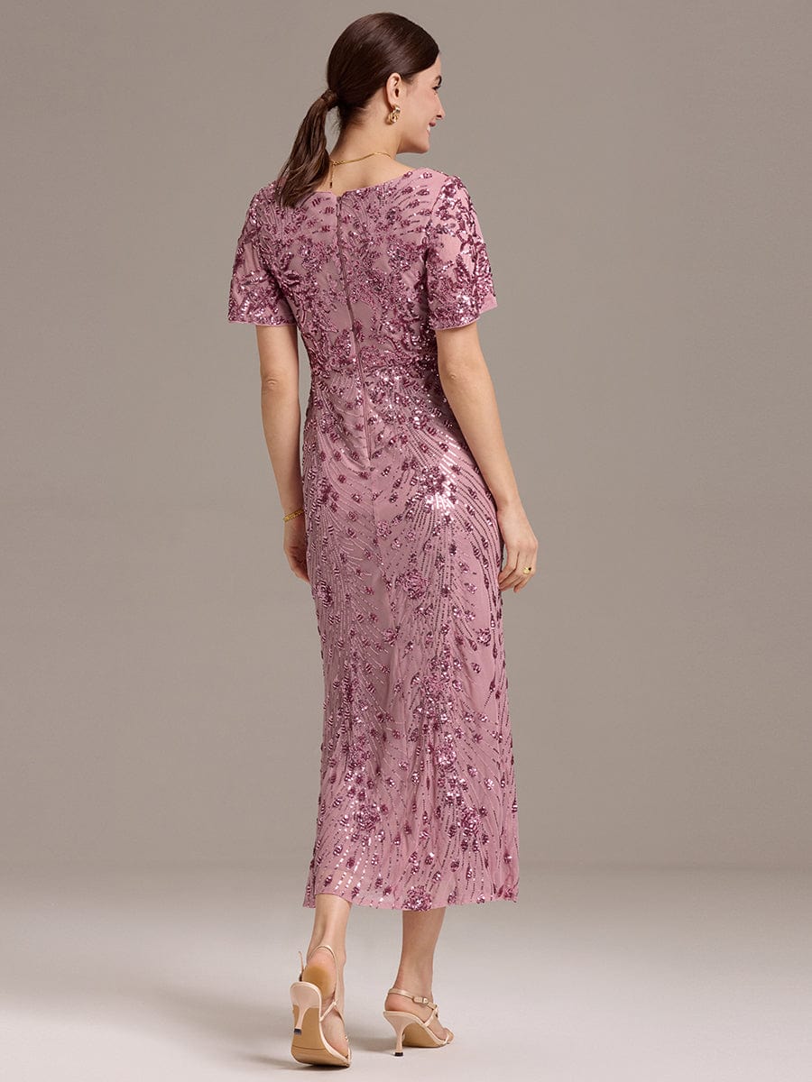 Sequin Ruffle Sleeve Evening Dress #color_Purple Orchid