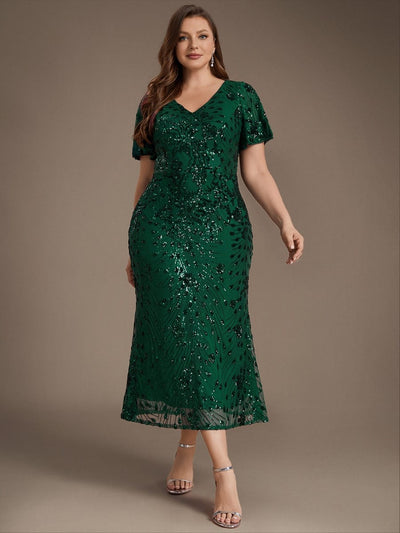 pretty PALMER|Plus Size Sequin Ruffle Sleeve Evening Dress