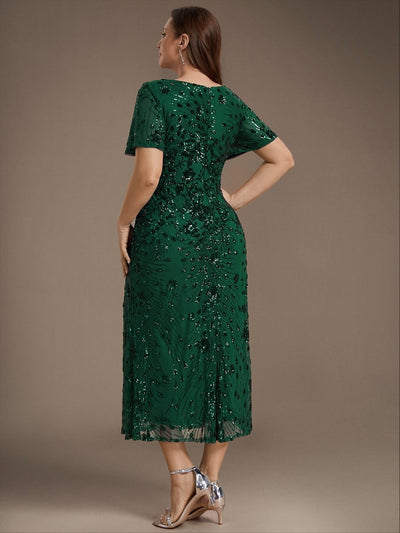 pretty PALMER|Plus Size Sequin Ruffle Sleeve Evening Dress