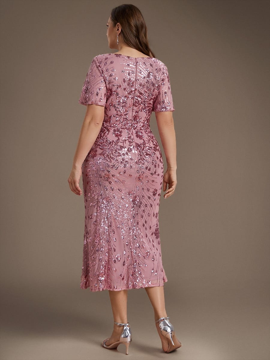 Sequin Ruffle Sleeve Evening Dress #color_Purple Orchid