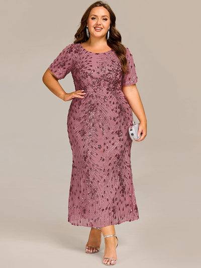 Plus Size Pleated Sequin Evening Dress #color_Purple Orchid