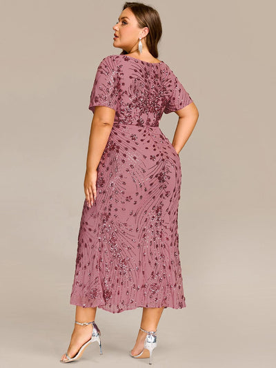 Plus Size Pleated Sequin Evening Dress #color_Purple Orchid