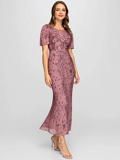Sequin Mermaid Round Neck Evening Dress #color_Purple Orchid