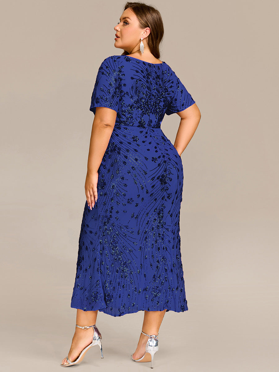 Sequin Mermaid Round Neck Evening Dress #color_Sapphire Blue