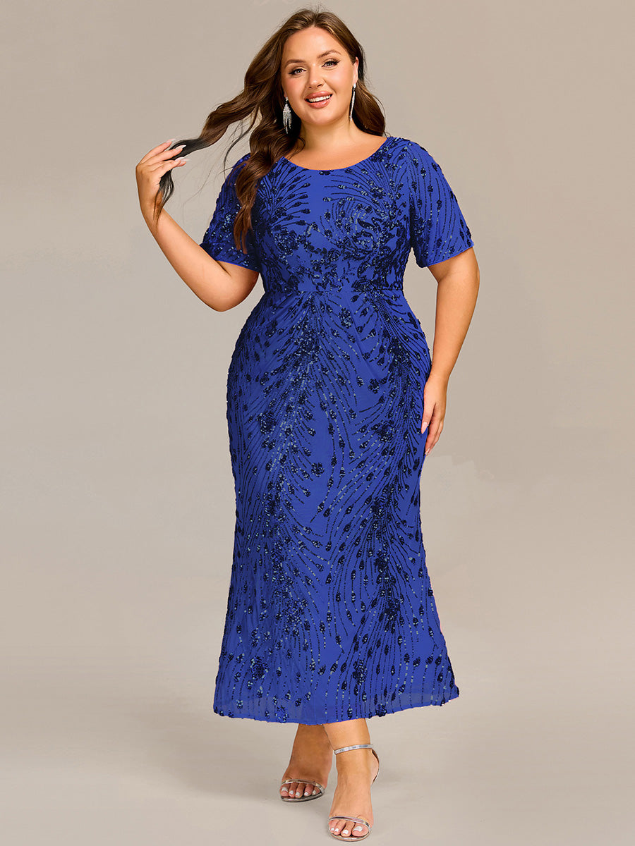 Plus Size Pleated Sequin Evening Dress #color_Sapphire Blue