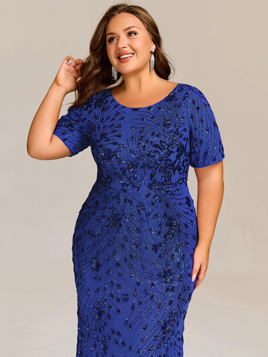 Plus Size Pleated Sequin Evening Dress #color_Sapphire Blue