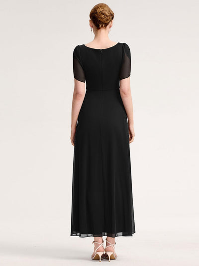 Rhinestone Embellished Chiffon Ruffle Sleeve Evening Dress #color_Black
