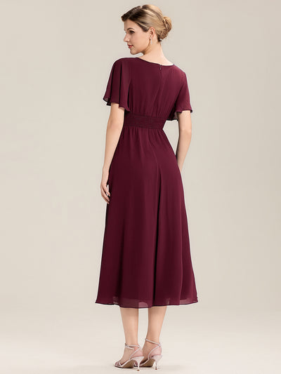 Rhinestone Embellished Chiffon Ruffle Sleeve Evening Dress #color_Burgundy