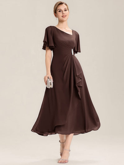 ever LILOU|Rhinestone Embellished Chiffon Ruffle Sleeve Wedding Guest Dress