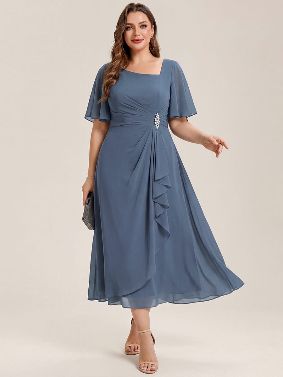 Rhinestone Embellished Chiffon Ruffle Sleeve Evening Dress #color_Dusty Blue