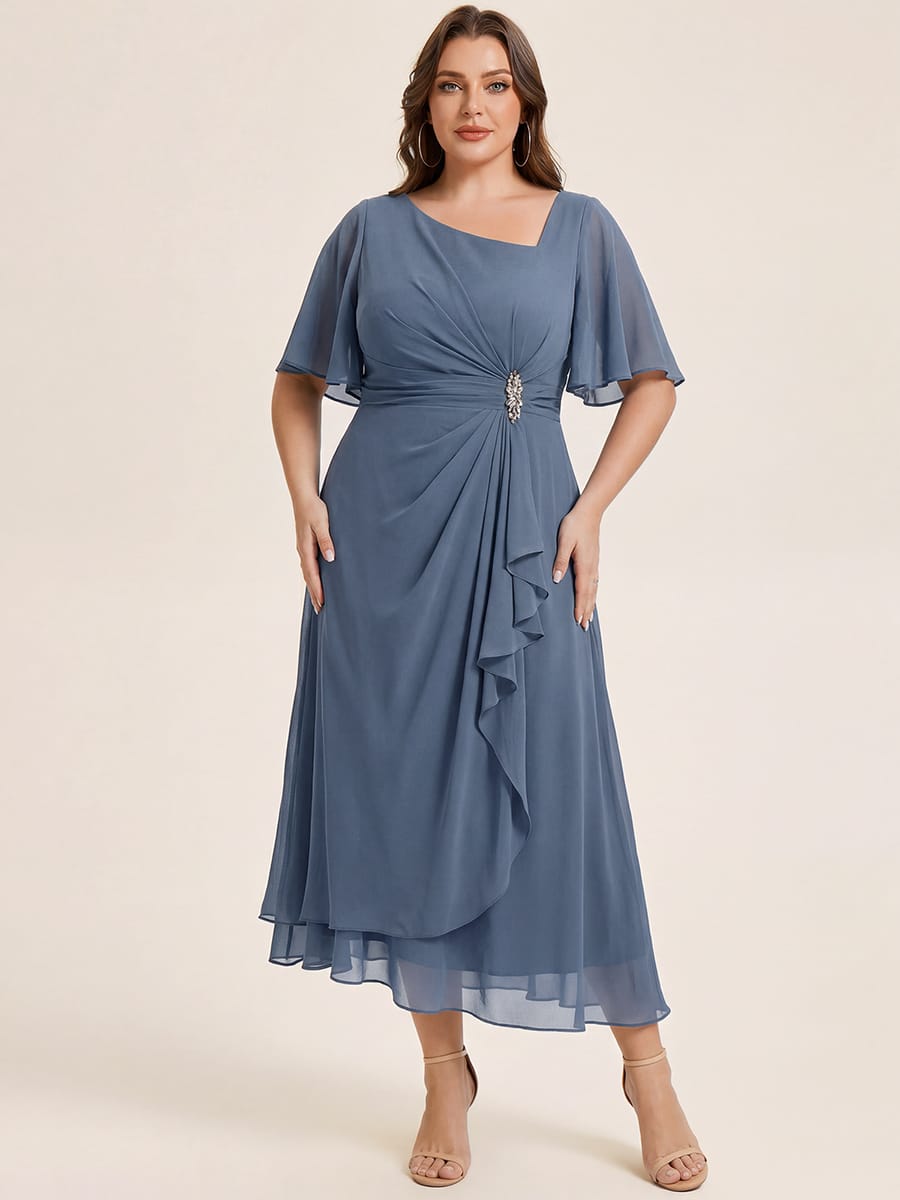 Rhinestone Embellished Chiffon Ruffle Sleeve Evening Dress #color_Dusty Blue