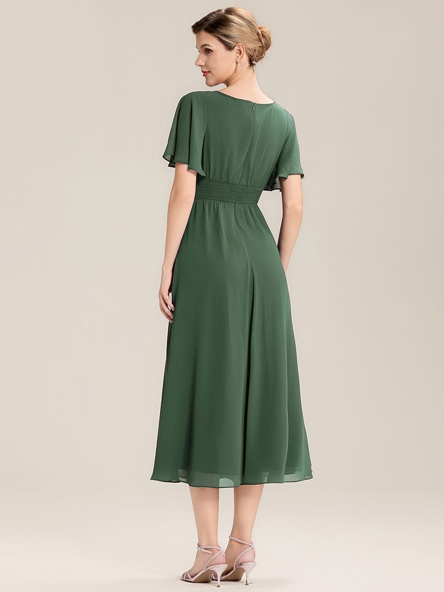 Rhinestone Embellished Chiffon Ruffle Sleeve Evening Dress #color_Eucalyptus Green