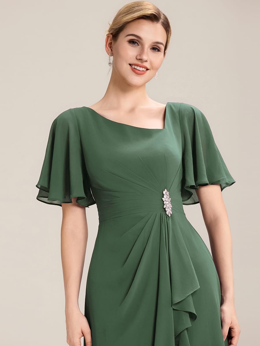 Rhinestone Embellished Chiffon Ruffle Sleeve Evening Dress #color_Eucalyptus Green