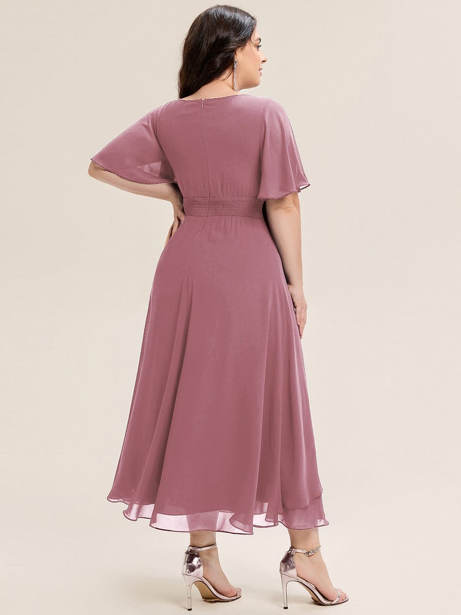 Rhinestone Embellished Chiffon Ruffle Sleeve Evening Dress #color_Purple Orchid