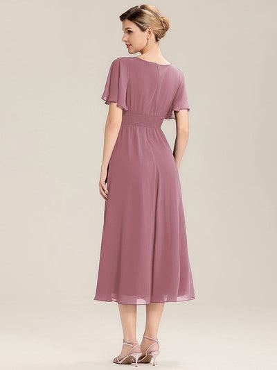 ever LILOU|Rhinestone Embellished Chiffon Ruffle Sleeve Mother of the Bride Dress