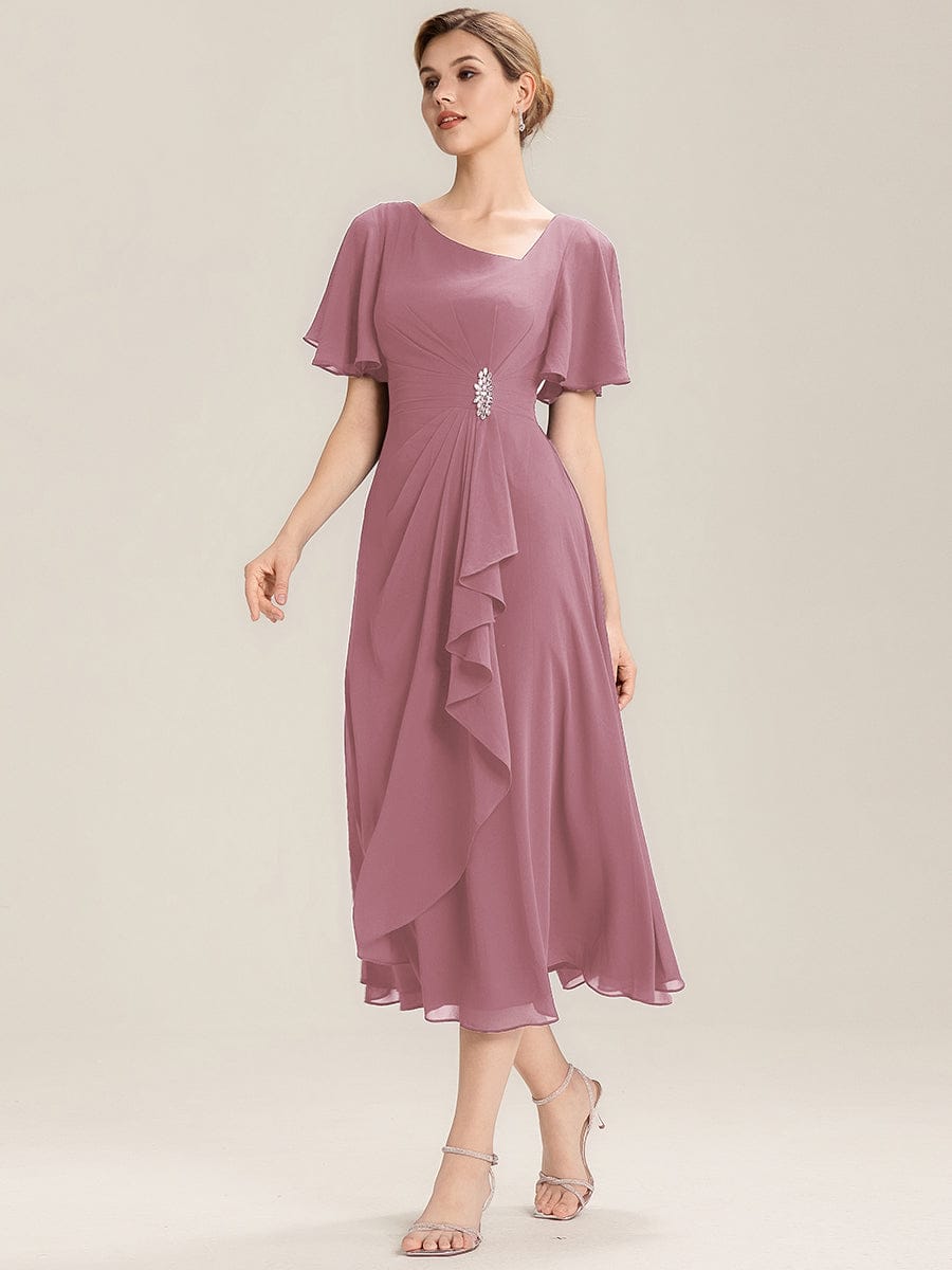 Rhinestone Embellished Chiffon Ruffle Sleeve Evening Dress #color_Purple Orchid
