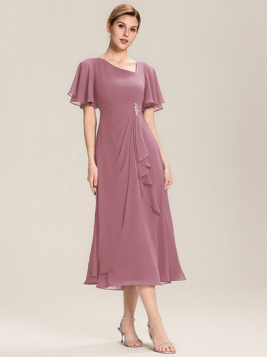 Rhinestone Embellished Chiffon Ruffle Sleeve Evening Dress #color_Purple Orchid