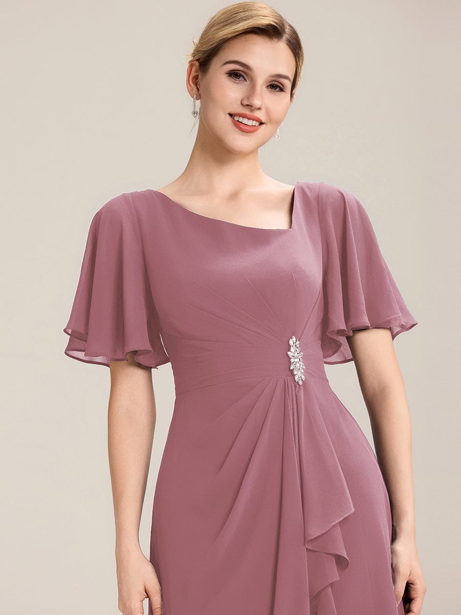 Rhinestone Embellished Chiffon Ruffle Sleeve Evening Dress #color_Purple Orchid