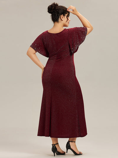 Plus Size Beaded Knit Evening Dress #color_Burgundy